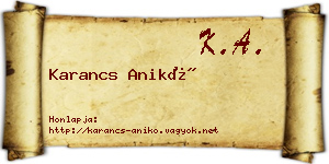Karancs Anikó névjegykártya